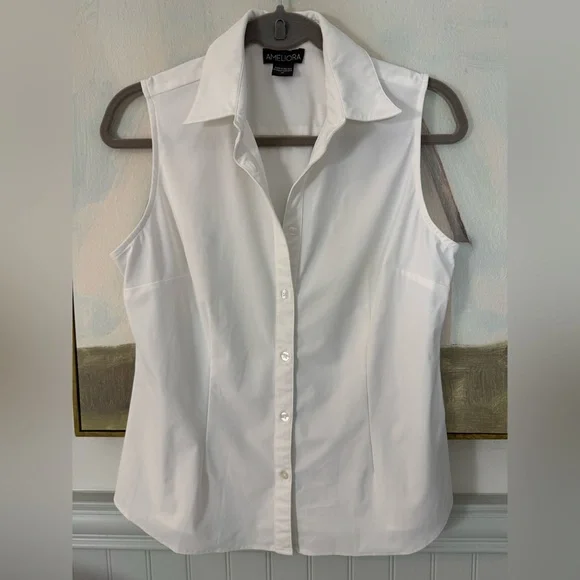 Ameliora The Annie White Sleeveless Button Down Washable Shirt Size Medium - Picture 5 of 9